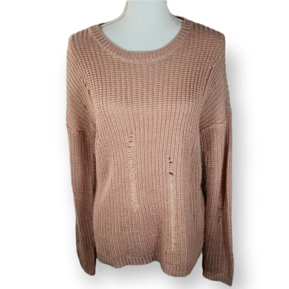 WHITE FAWN BLUSH/NUDE DISTRESSED SWEATER SZ.S EUC